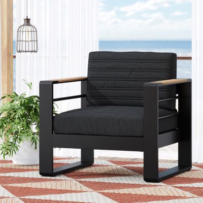 Slat Design Aluminum Club Chair Set with Water-Resistant Cushions