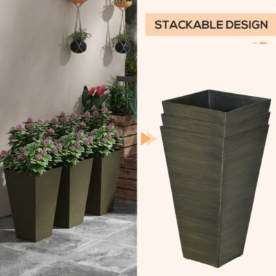 Elegant Stackable Wood-Look Outdoor Planters (Set of 3)