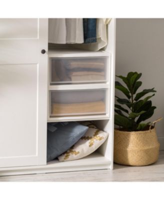 USA 2 Pack 47 Qt. Extra-Large Stackable Storage Drawer Plastic Drawer Organizer with Clear Doors, for Pantry Bedroom Closet Kitchen Under-Sink Home and Office De-Clutter Shoes and Crafts, White