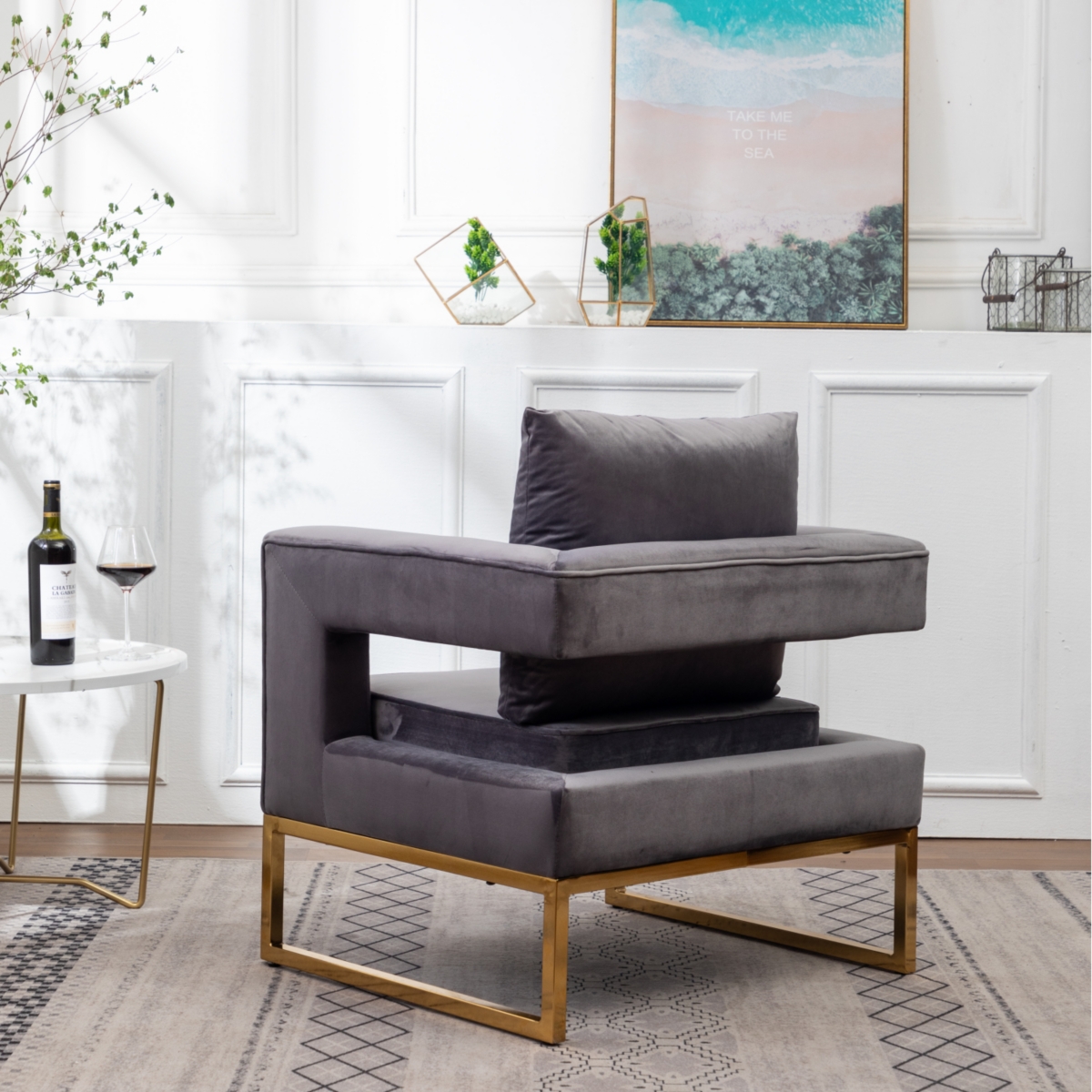 Simplie Fun Contemporary Upholstered Accent Arm Chair, Gray