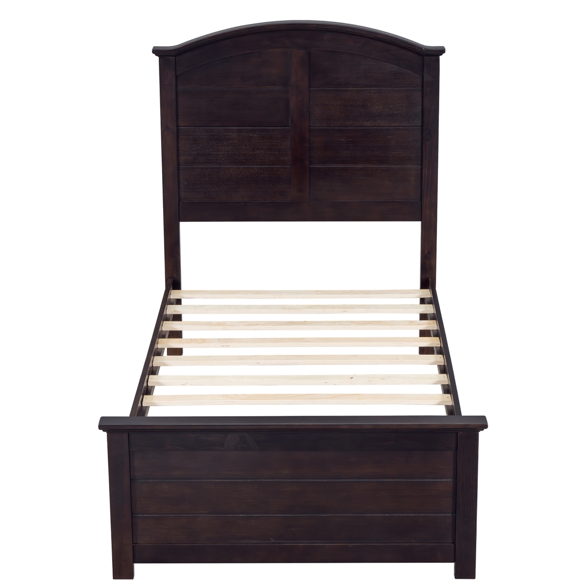 Streamdale Furniture Farmhouse Wooden Platform Size Bed with Curl Design Headboard and Footboard for Teenager,- Espresso