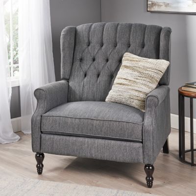 1 Count Fabric Contemporary Nailhead Wingback Pushback Recliner