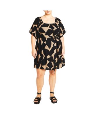 City Chic Women's Keyla Mini Dress - Deep V Neck With Sheer Mesh Sleeves, Stretch Ponte Fabric