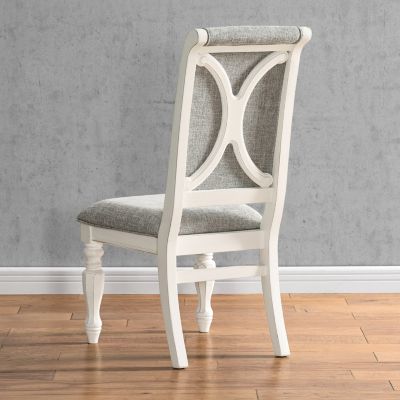 Antique White Solid Wood Upholstered Dining Chairs, Set of 2