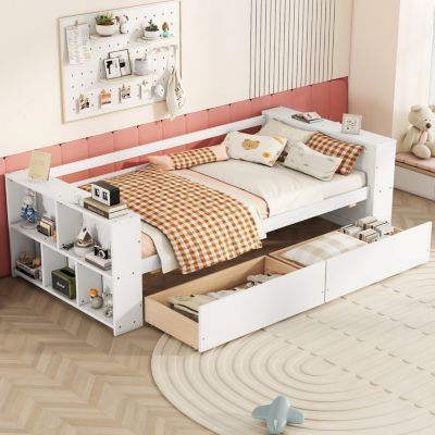 Streamdale Twin Size Daybed with Shelves and Drawers, White