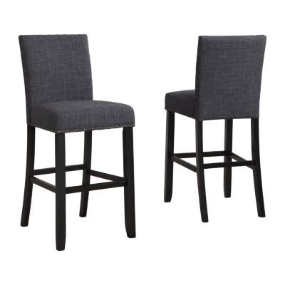 Fabric Bar Stools with Nailhead Trim, Set of 2, Grey