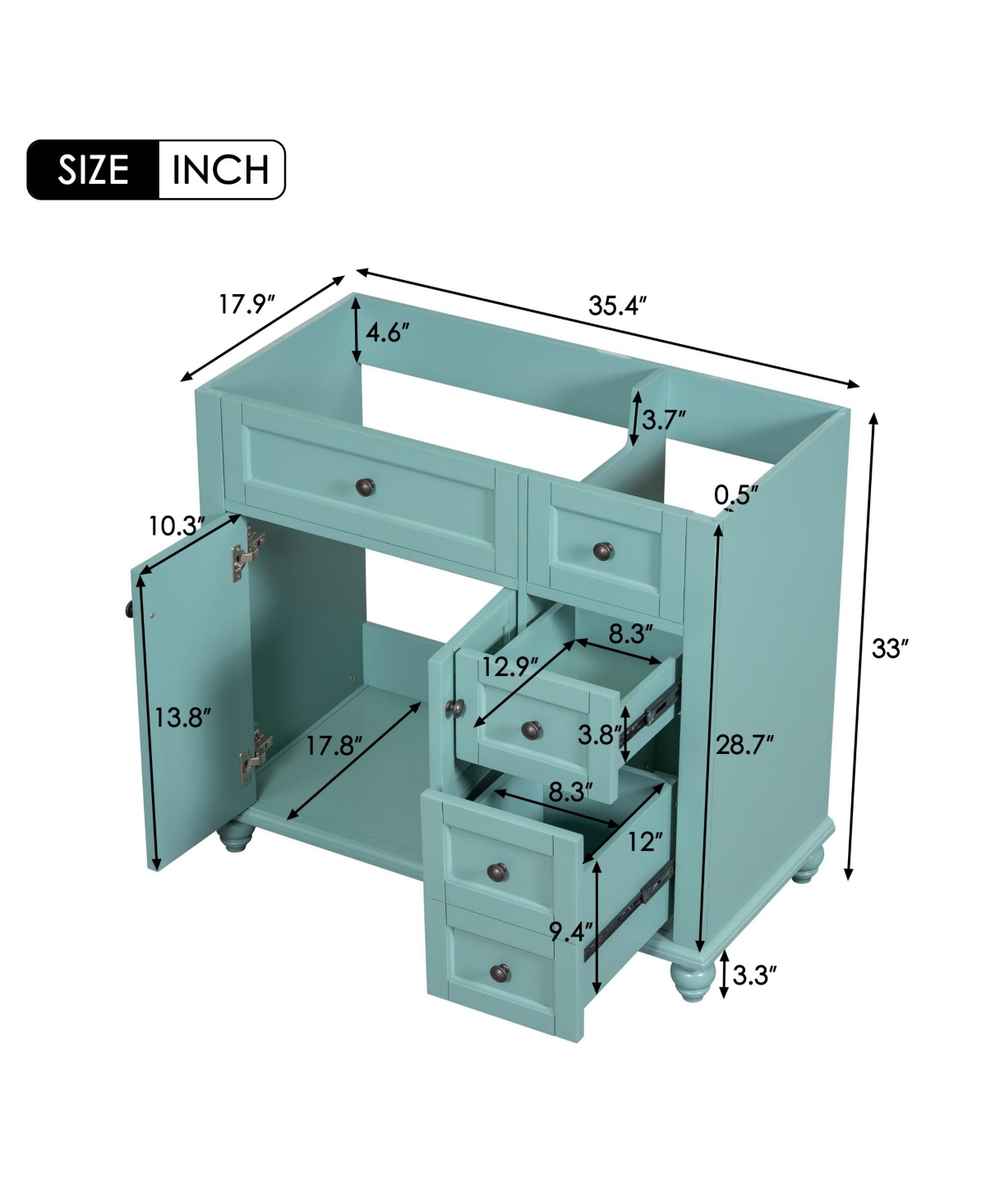 Streamdale Furniture Modern Bathroom Vanity with Solid Wood Frame, Ample Storage, and Unique Grille Design - Blue-green