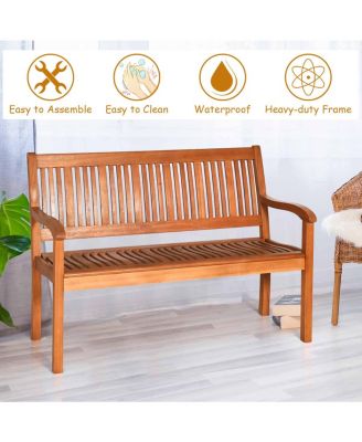50'' Wooden Bench Loveseat Patio Garden Outdoor w/ Armrest & Backrest
