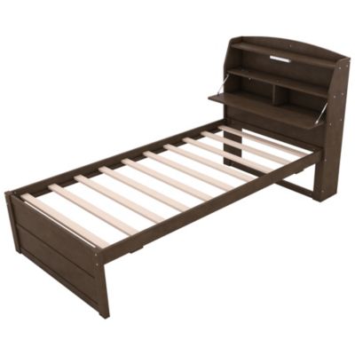 Twin Wooden LED Platform Bed with Storage & Trundle