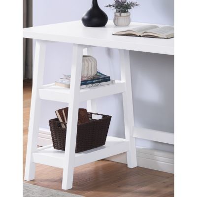Contemporary Wood Writing Desk with Storage, White