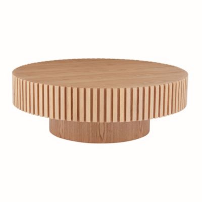 Streamdale Modern Round Wood Coffee Table with Handcrafted Relief (31.49)