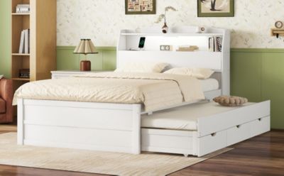 Streamdale Full-Size LED Bed with Trundle and Storage Headboard