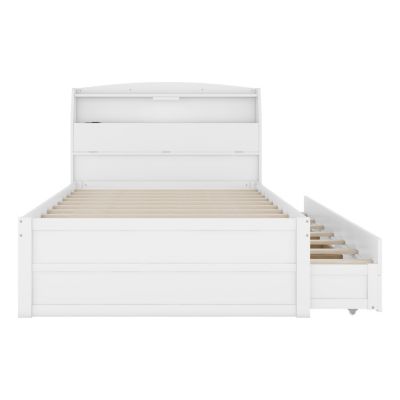 Streamdale Full-Size LED Bed with Trundle and Storage Headboard