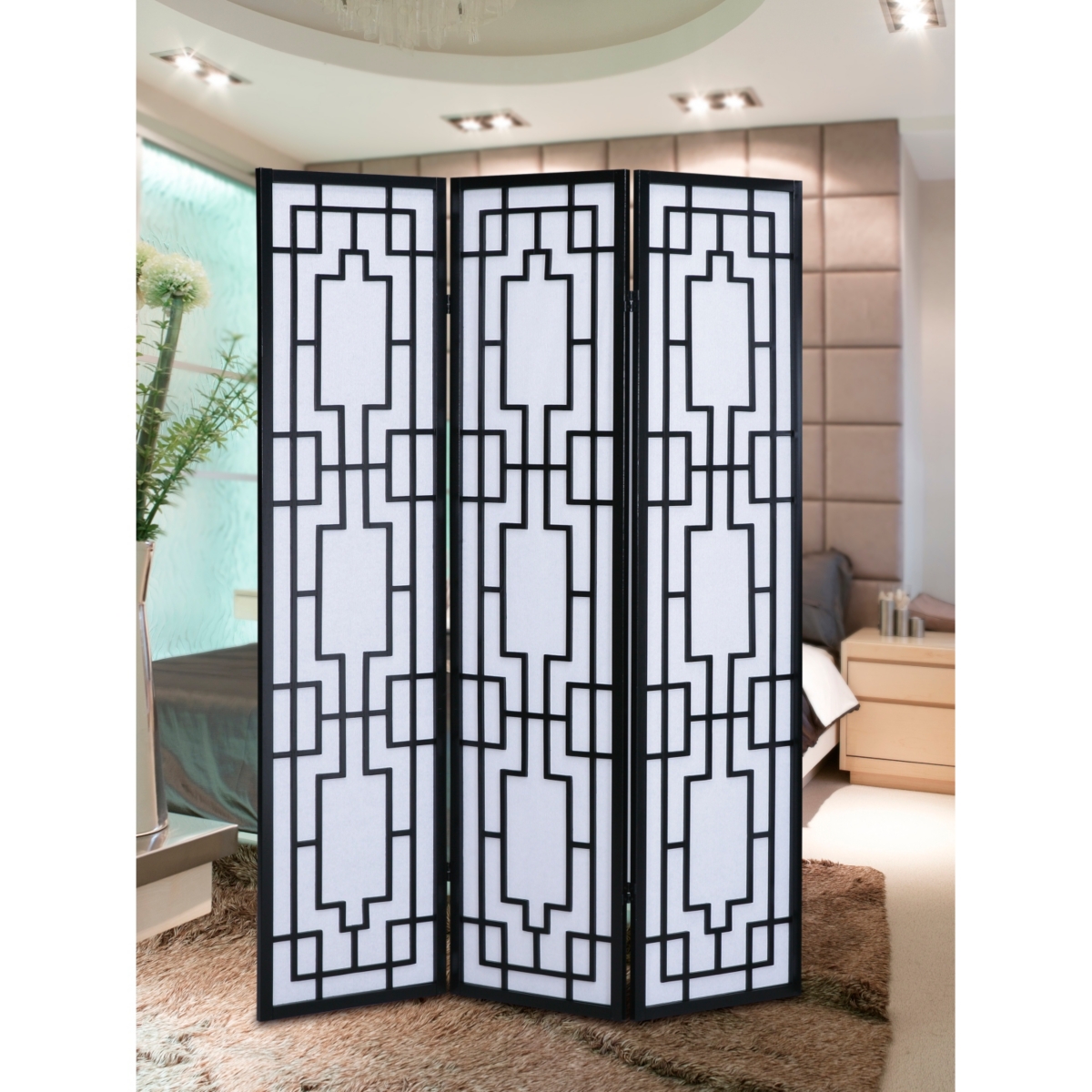Sudoku 3 Panel Room Divider Screen, Black