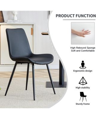 Black Leatherback Dining Chairs with Curved Cushions (Set of 6)