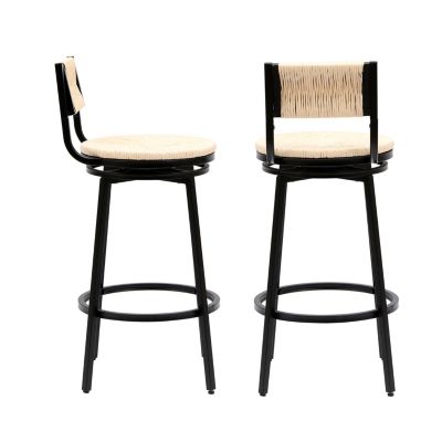 Streamdale Handwoven Bar Stool with Ergonomic Design and Durable Metal Base
