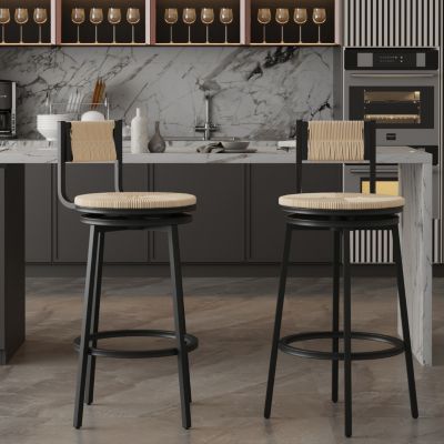 Streamdale Handwoven Bar Stool with Ergonomic Design and Durable Metal Base