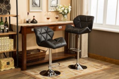 Adjustable Hydraulic Tufted Barstools, Set of 2