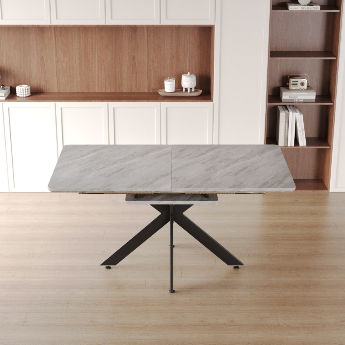 Streamdale Furniture Modern Space-Saving Dining Table Extends for 8-10 Guests - Grey+black