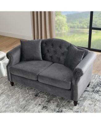 Classic Chesterfield Sofa with Velvet Trim