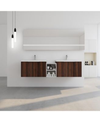 Modern Wall-Mounted Vanity with Ample Storage and Resin Sink