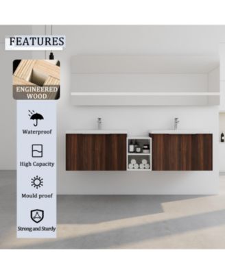 Modern Wall-Mounted Vanity with Ample Storage and Resin Sink