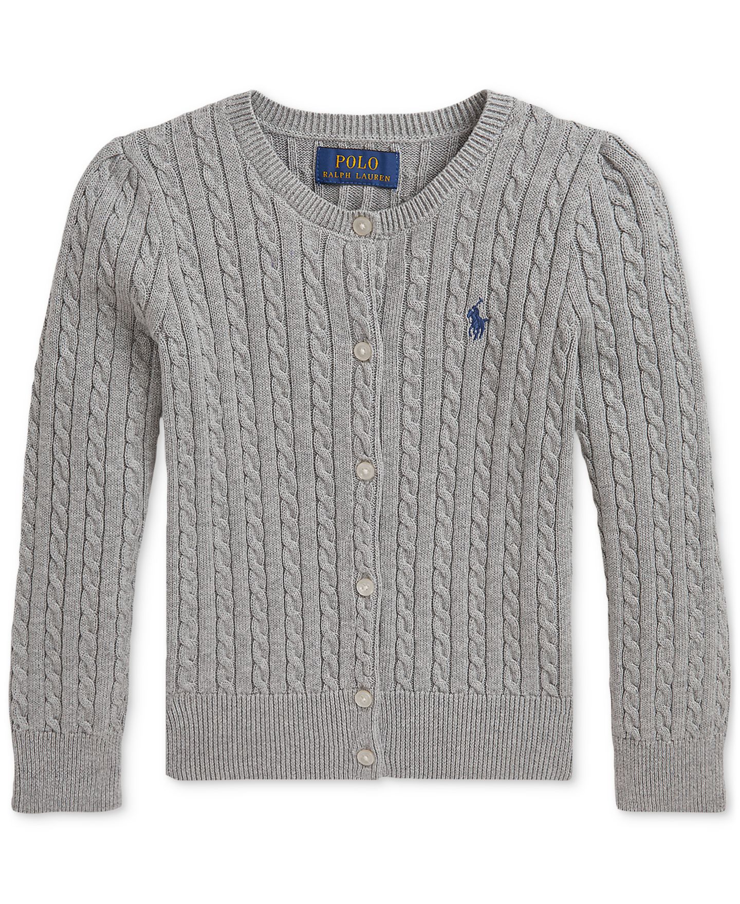 Кардиган Polo Ralph Lauren Mini-Cable Cardigan для девочек, цвет: Меланжевый / Тёмно-синий — фото 1