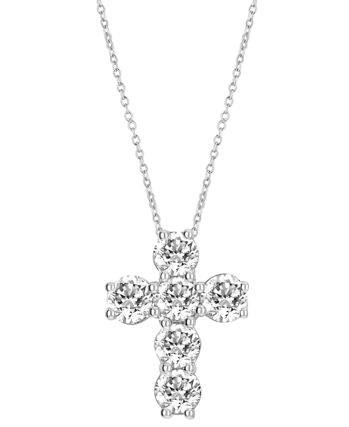 Lab Grown Diamond Cross Pendant Necklace (2 ct. t.w.) in 14k White Gold, 16" + 2" extender - White