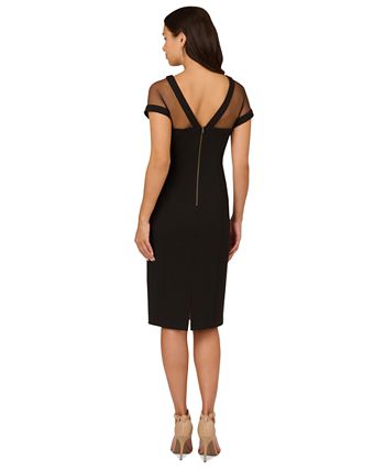 Adrianna Papell Women's Embroidered Illusion-Neck Dress Black Size 8