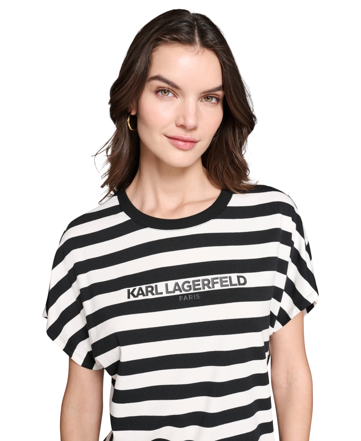 Karl Lagerfeld Paris Women's Striped Logo T-Shirt - Black  Soft White