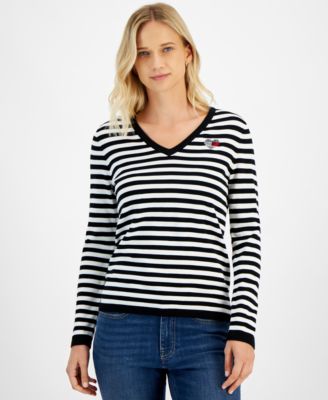 Striped V-Neck Long Sleeve Sweater