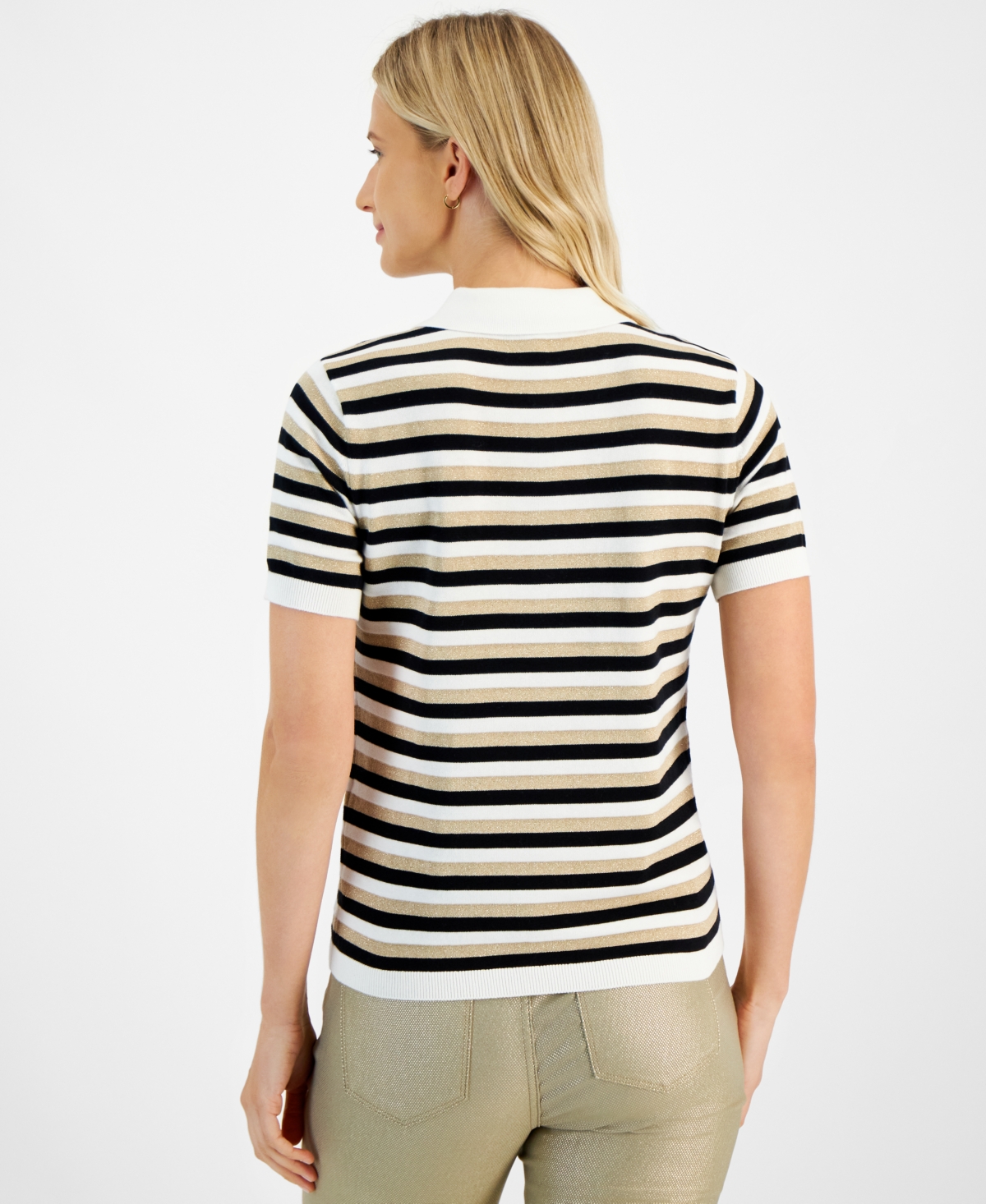 Tommy Hilfiger Women's Cotton Striped Polo Top -ivry M