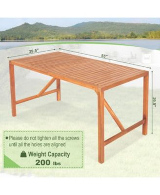 67 Inch Patio Rectangle Acacia Wood Dining Table with Umbrella Hole