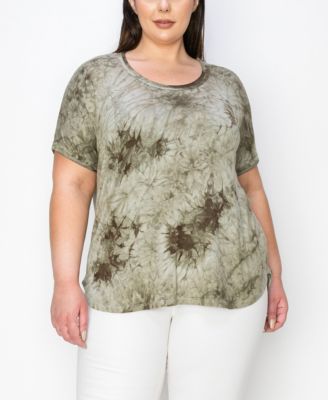 売れ筋商品|||コイン1804 カットソー トップス レディース Plus Size Tie Dye V-neck Rolled Short Sleeve Top Mocha Black COIN 1804 Plus Size Tie Dye Short Sleeve Top - Macy's