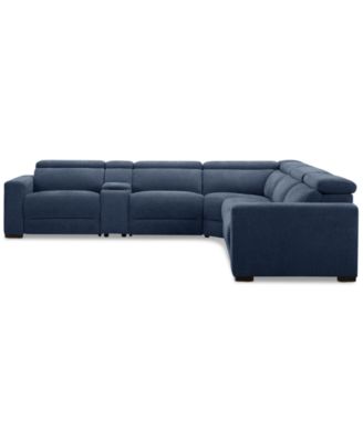 Nevio 6-Pc. Fabric Power Headrest Sectional with Console and 3 Power Motion Chairs