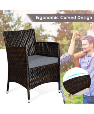 8PCS Patio Rattan Conversation Furniture Set Outdoor w/ Red Cushion