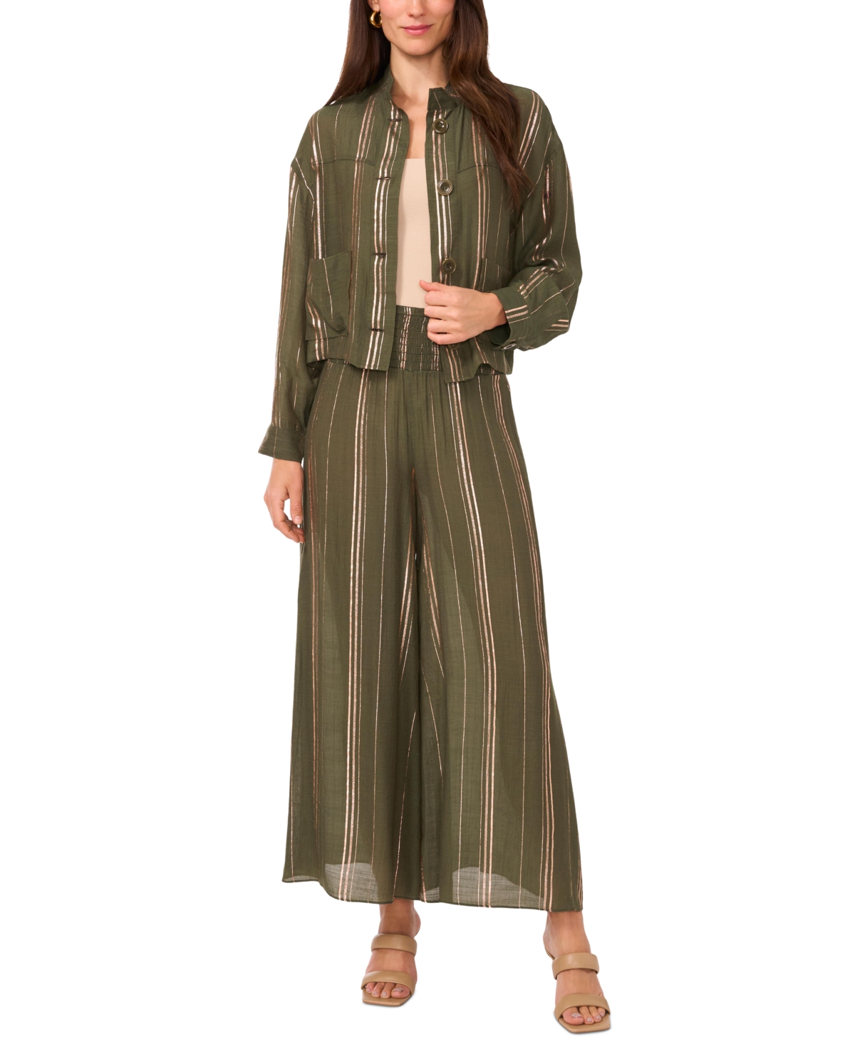 Vince Camuto Women's Metallic-Striped Stand-Collar Jacket