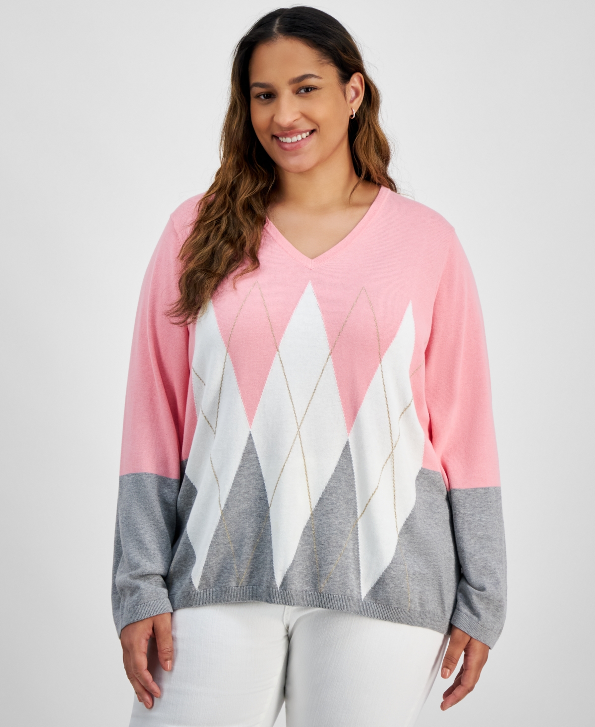 Tommy Hilfiger Plus Size Argyle Colorblocked Sweater