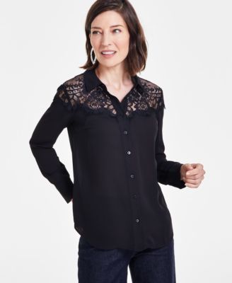 Women s Lace Top Button Up Shirt Created for Macy s