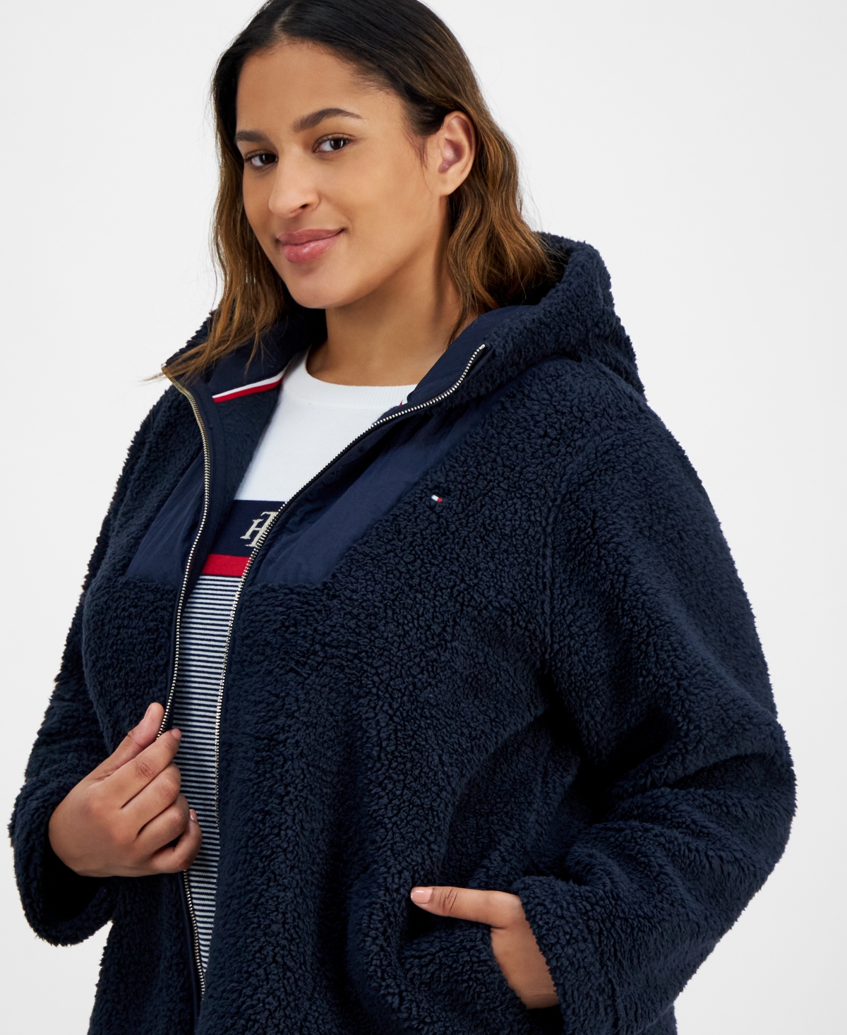Tommy Hilfiger Plus Size Sherpa Hooded Jacket