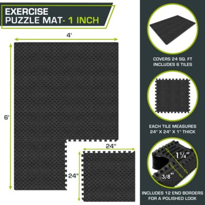 Checkered Puzzle Exercise Mat 1-in, 24 Sq Ft - 6 Tiles