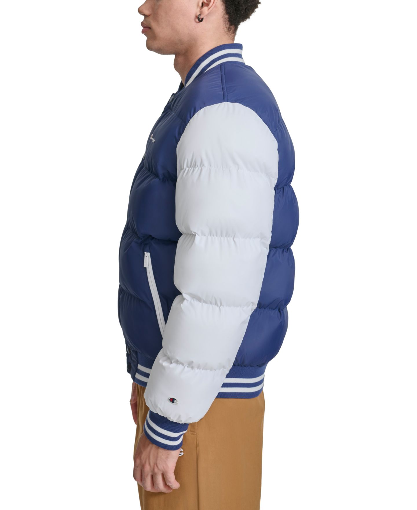 Мужская куртка Champion Quilted Full-Zip Varsity Puffer, цвет: Тёмно-синий / Белый — фото 3