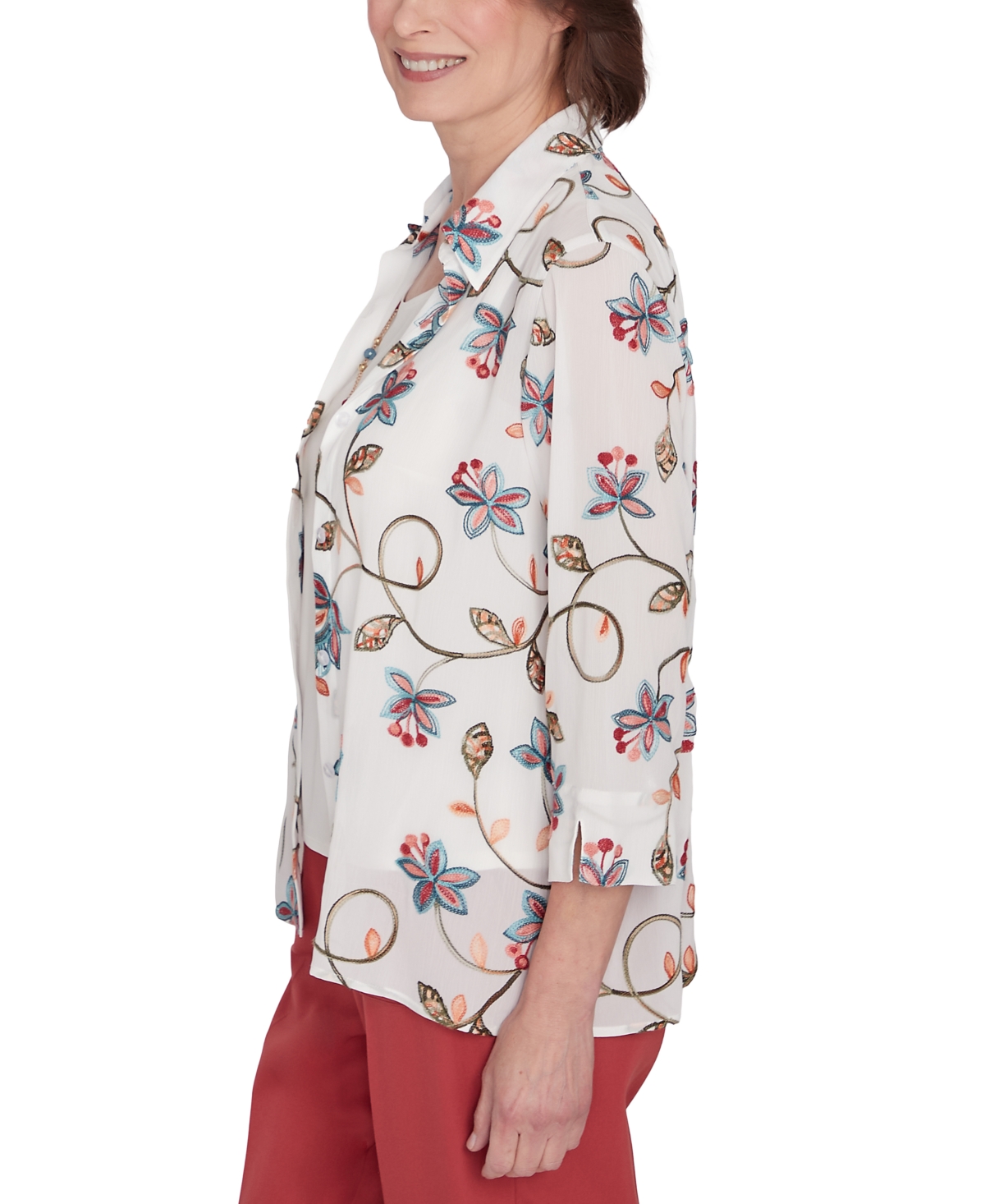 Alfred Dunner Plus Size Sedona Sky Warm Embroidered Two In One Top With Necklace In Ivory