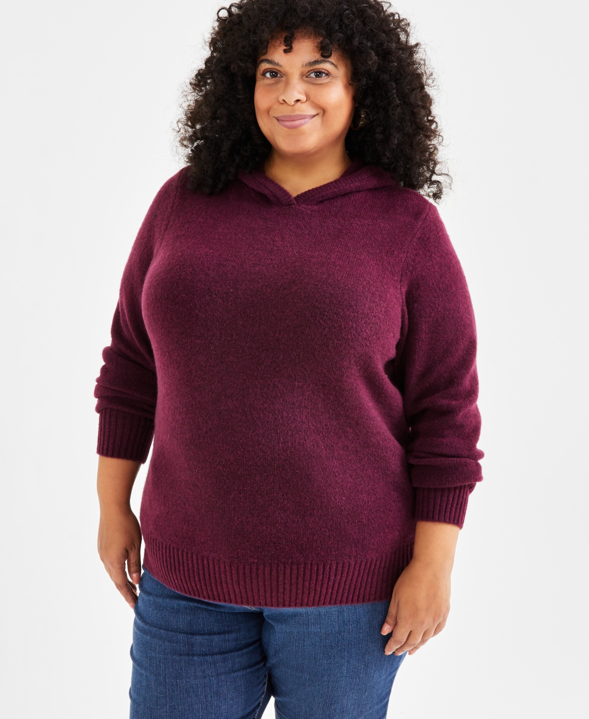Style & Co Plus Size Solid Long-Sleeve Hoody Sweater, Created for Macy's