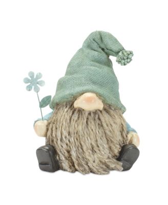 Stone Garden Gnome Figurine With Flower Stem Accent (Set of 4)