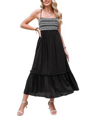 Cupshe Women's Black Embroidered Sleeveless Square Neck Midi Beach Dress -  Macy's