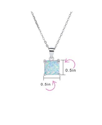 Dainty 4 Prong Set 1.25 CT Solitaire Square Princess Cut White Synthetic Opal Pendant Necklace Sterling Silver
