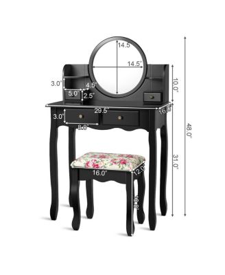 Makeup Vanity Table Set with 360° Pivoted Round Mirror