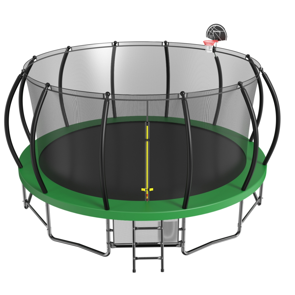Streamdale Furniture 15FT Trampoline with Basketball Hoop - Recreational Trampolines with Ladder, Shoe Bag and Galvanized Anti-Rust Coating - Army gre