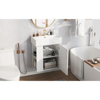 Modern 21.6" White Bathroom Vanity with Left Side Storage